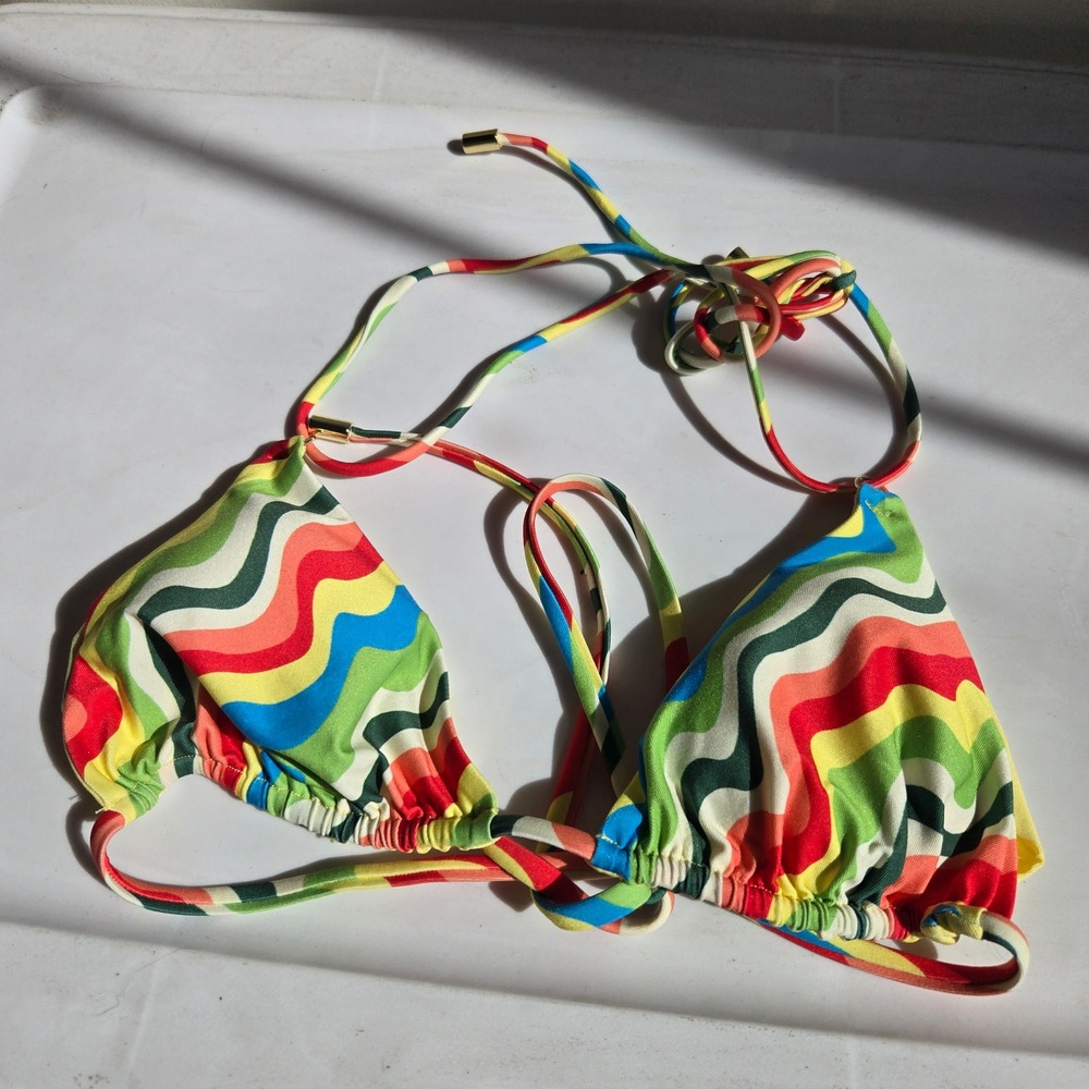 Monday Swimwear S Bikini Top Womens Multicolor Excellent Wavy Rainbow Triangle